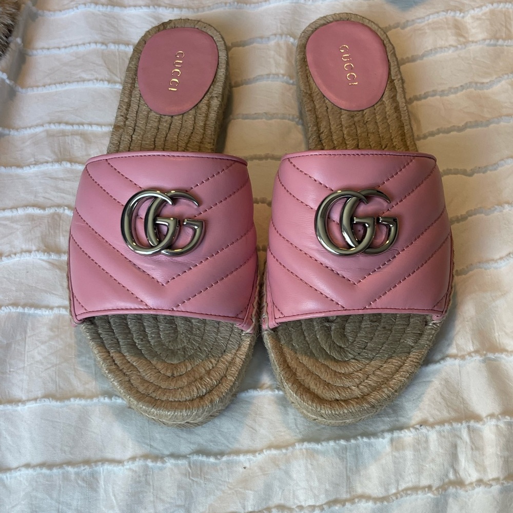Gucci Pink Quilted Slide Sandals